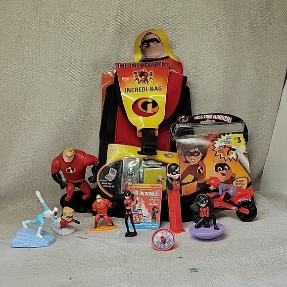 Disney INCREDIBLES Incredi-Bag Backpack Shoulder Bag Gameboy Advance SP +figures - Picture 1 of 14